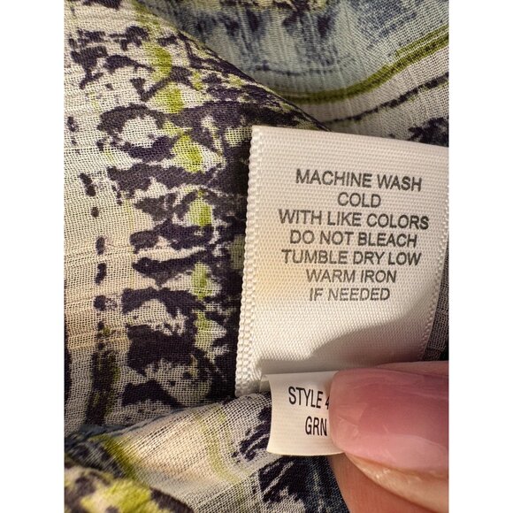 Westport 1962 Button Up Size Petite Medium Semi Sheer Tie Waist Blue Green Strip - Picture 6 of 8